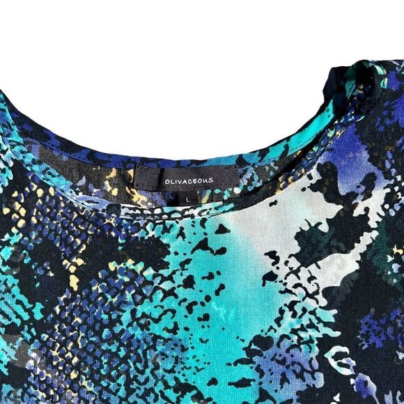 OLIVACEOUS Blue & Green Animal Print See Through Blouse Size Large - Picture 3 of 3
